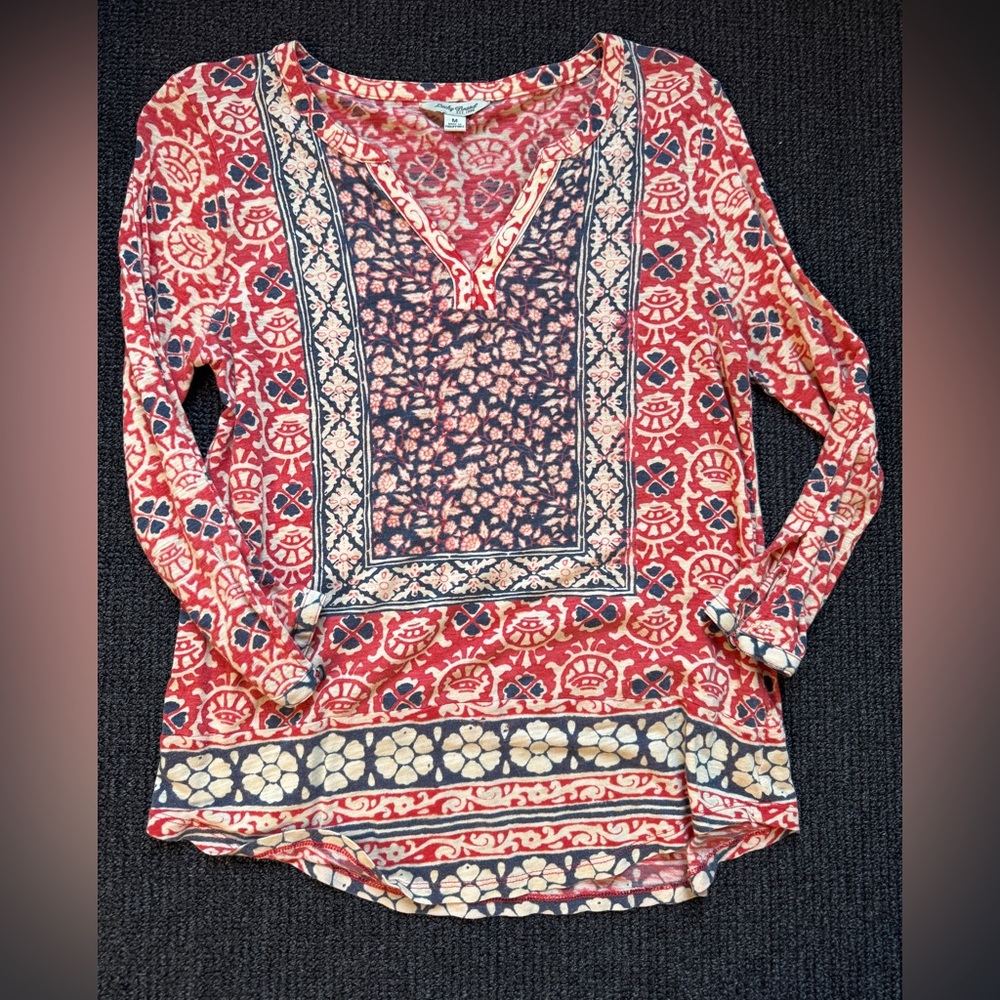 Lucky Brand Red and Blue Floral Tunic